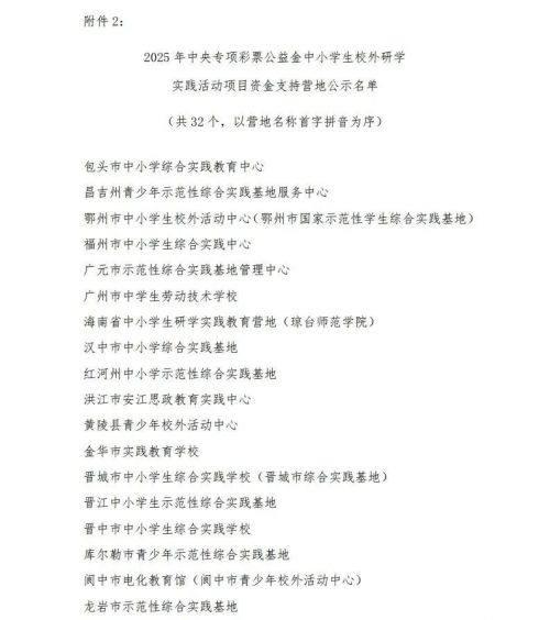 教育部公示2025年国家级基(营)地名单,中央专项彩票基金支持! 图片