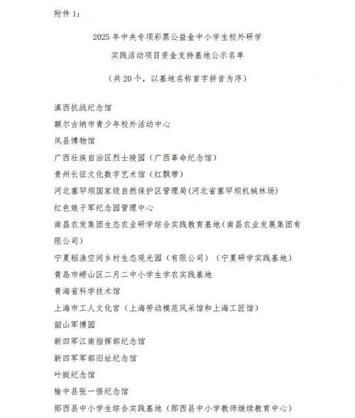 教育部公示2025年国家级基(营)地名单,中央专项彩票基金支持! 图片